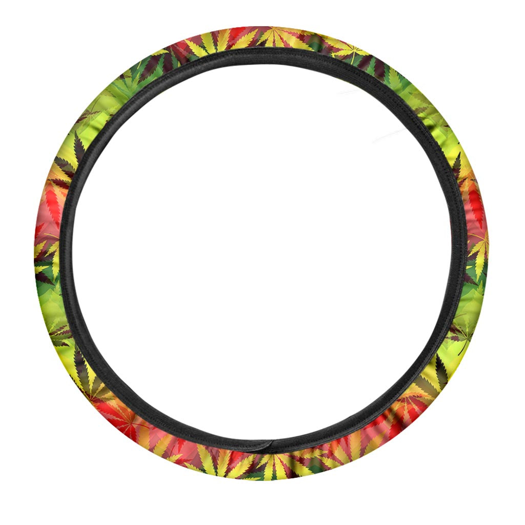 Hemp Leaf Reggae Pattern Print Car Steering Wheel Cover