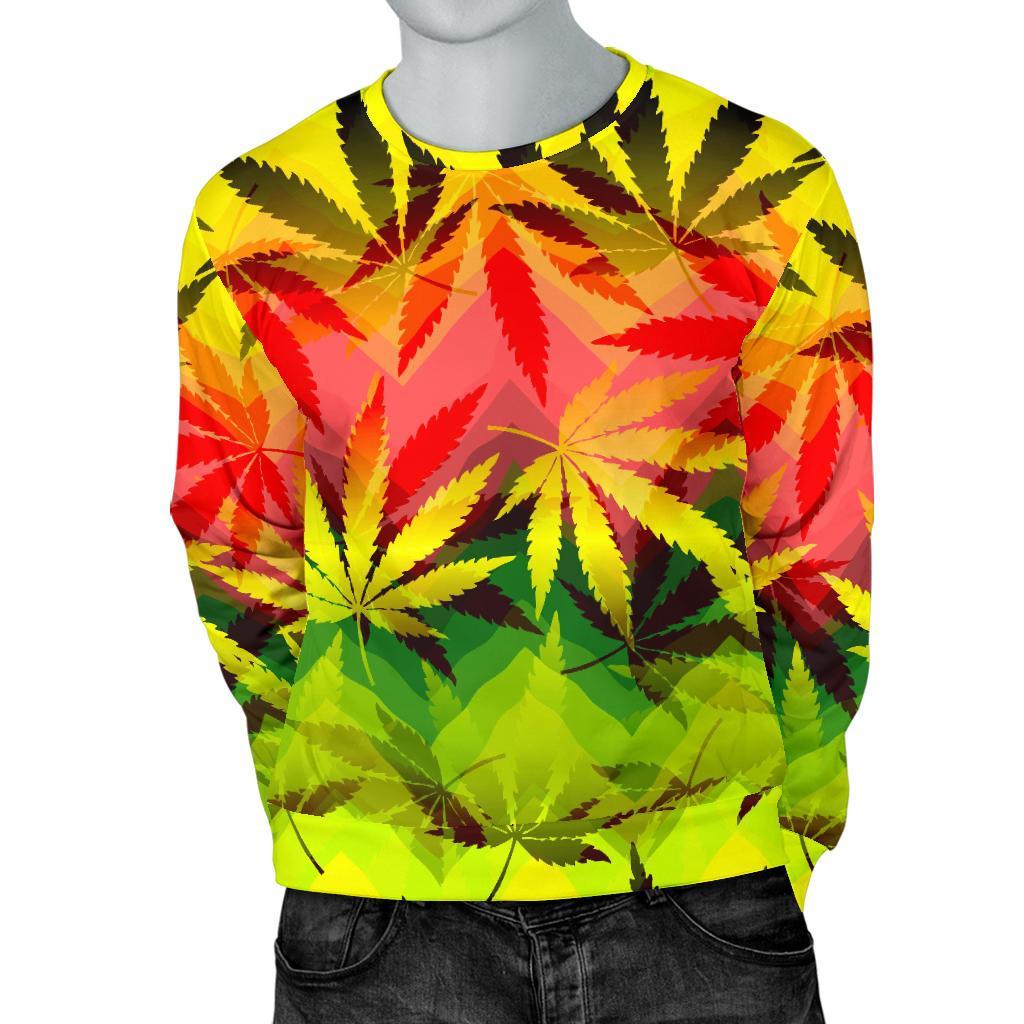 Hemp Leaf Reggae Pattern Print Men's Crewneck Sweatshirt GearFrost