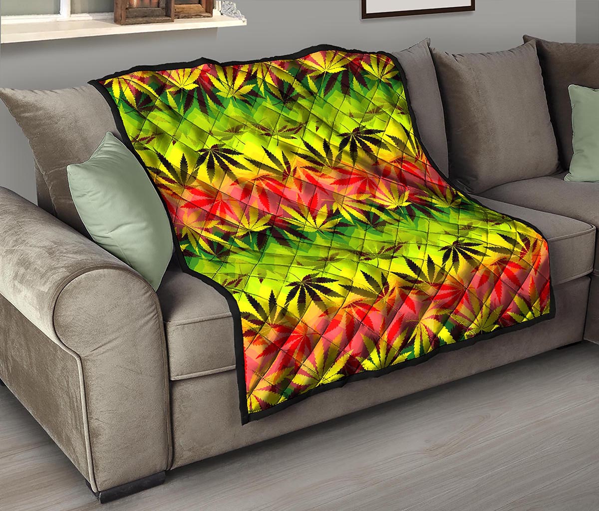Hemp Leaf Reggae Pattern Print Quilt