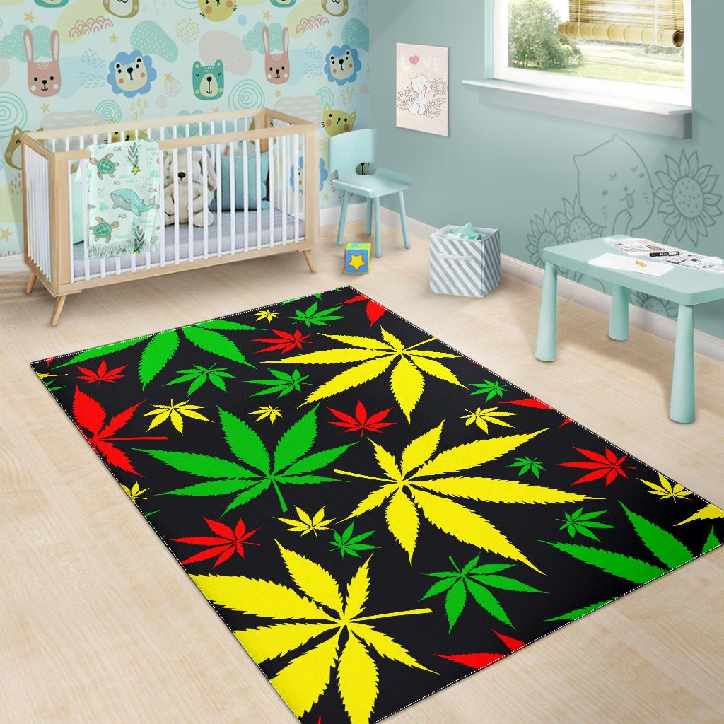 Hemp Leaves Reggae Pattern Print Area Rug GearFrost
