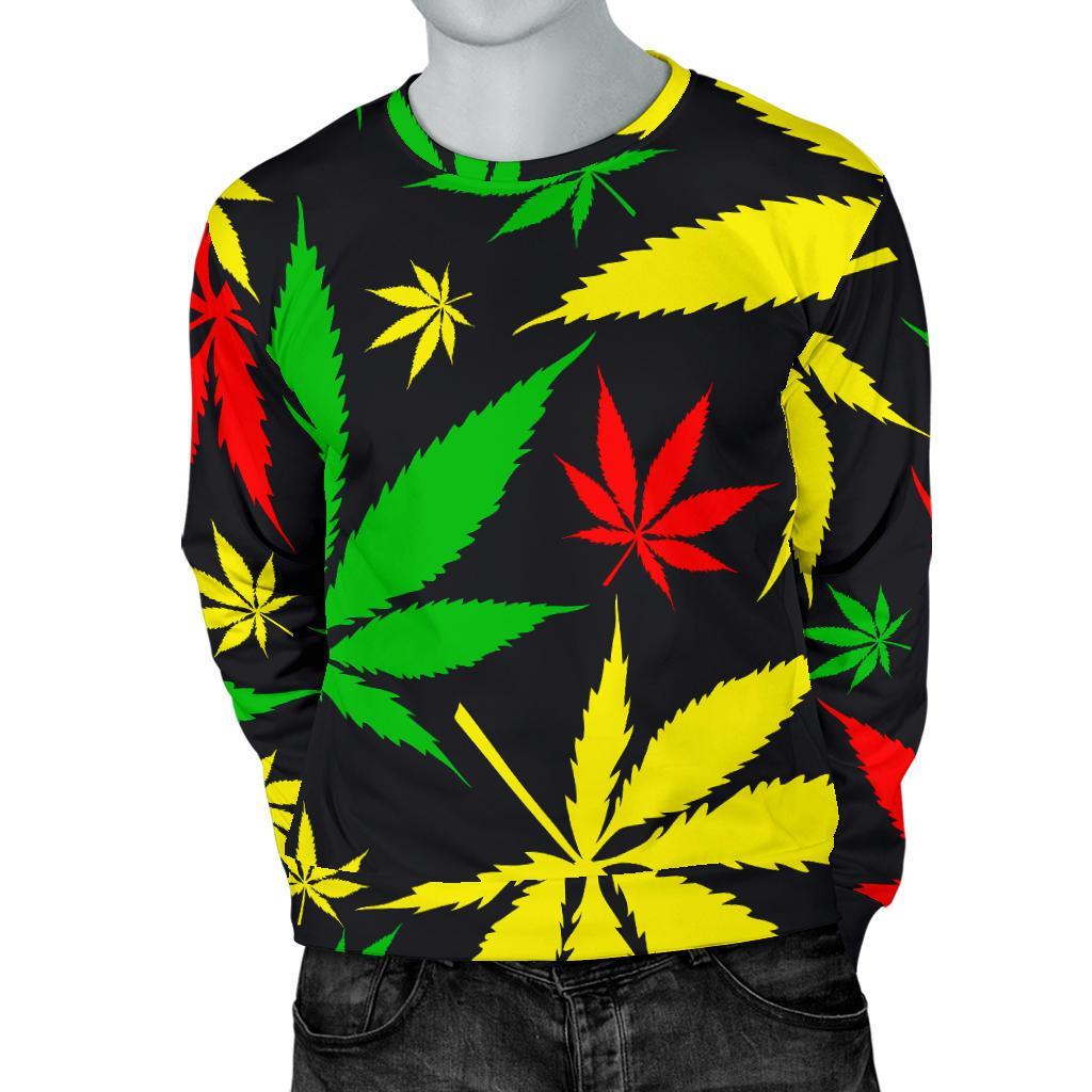 Hemp Leaves Reggae Pattern Print Men's Crewneck Sweatshirt GearFrost