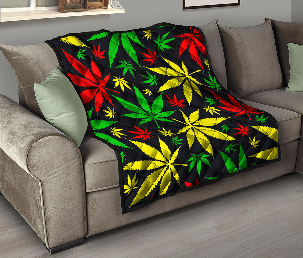 Hemp Leaves Reggae Pattern Print Quilt