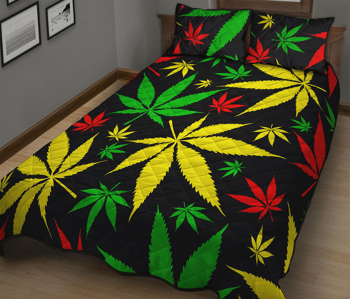 Hemp Leaves Reggae Pattern Print Quilt Bed Set