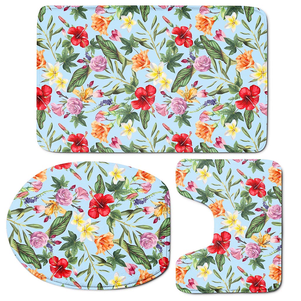 Hibiscus Flower Floral Pattern Print 3 Piece Bath Mat Set