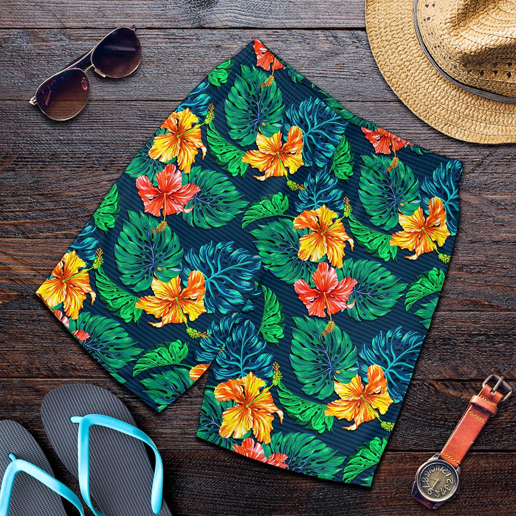 Hibiscus Monstera Hawaii Pattern Print Men's Shorts