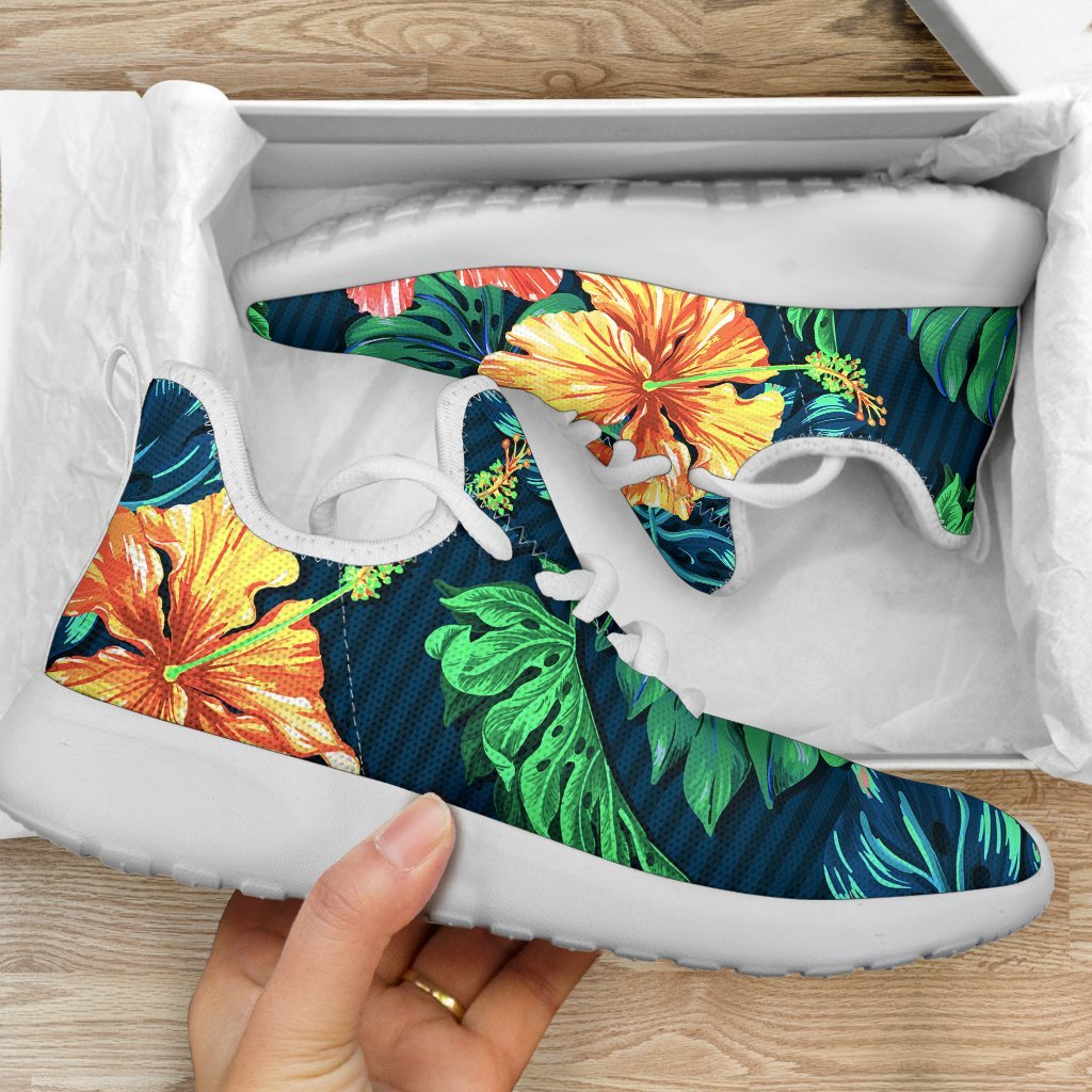 Hibiscus Monstera Hawaii Pattern Print Mesh Knit Shoes GearFrost