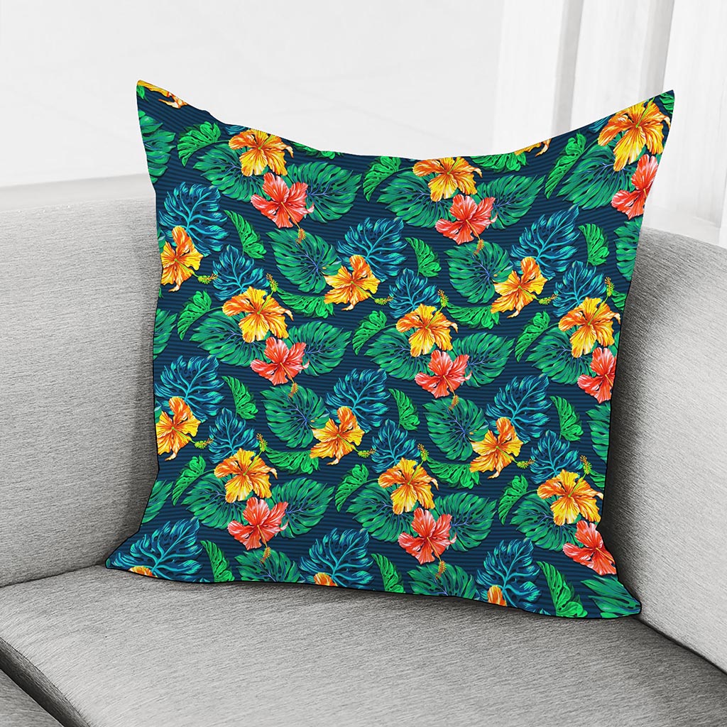 Hibiscus Monstera Hawaii Pattern Print Pillow Cover