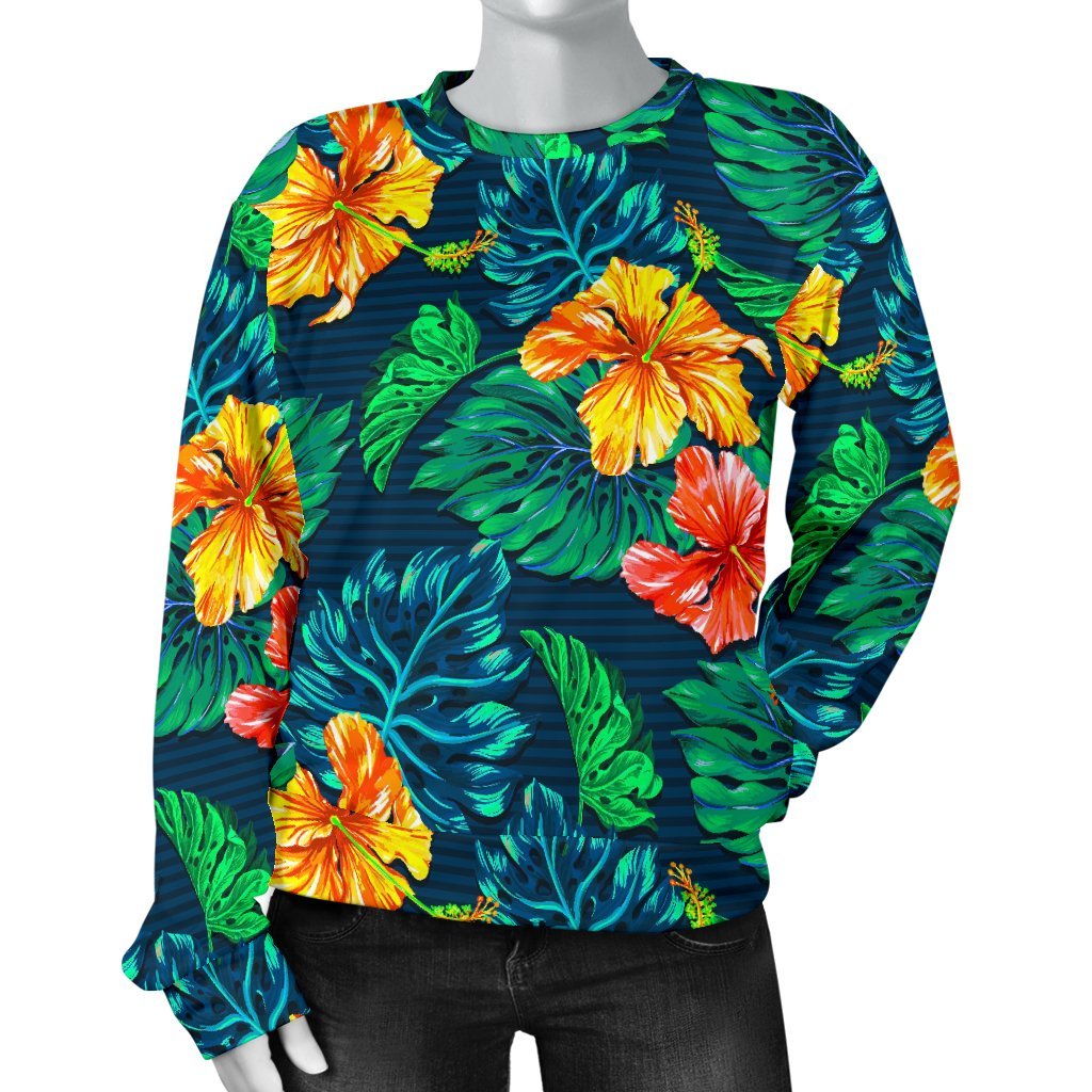Hibiscus Monstera Hawaii Pattern Print Women's Crewneck Sweatshirt GearFrost