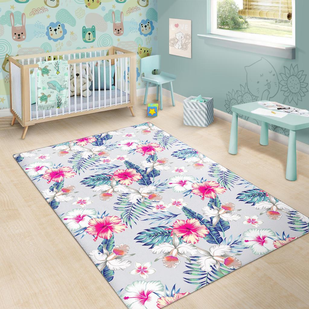 Hibiscus Orchids Hawaii Pattern Print Area Rug GearFrost