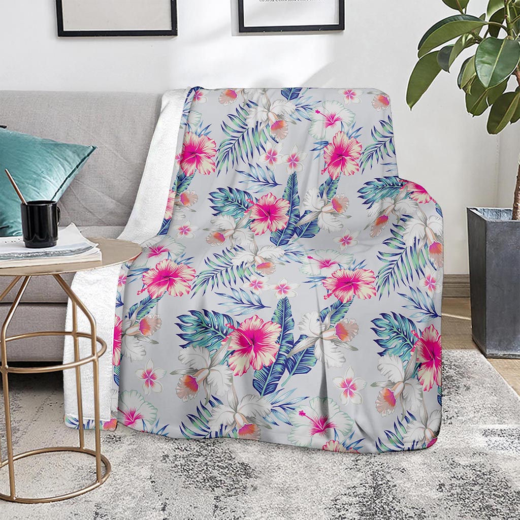 Hibiscus Orchids Hawaii Pattern Print Blanket