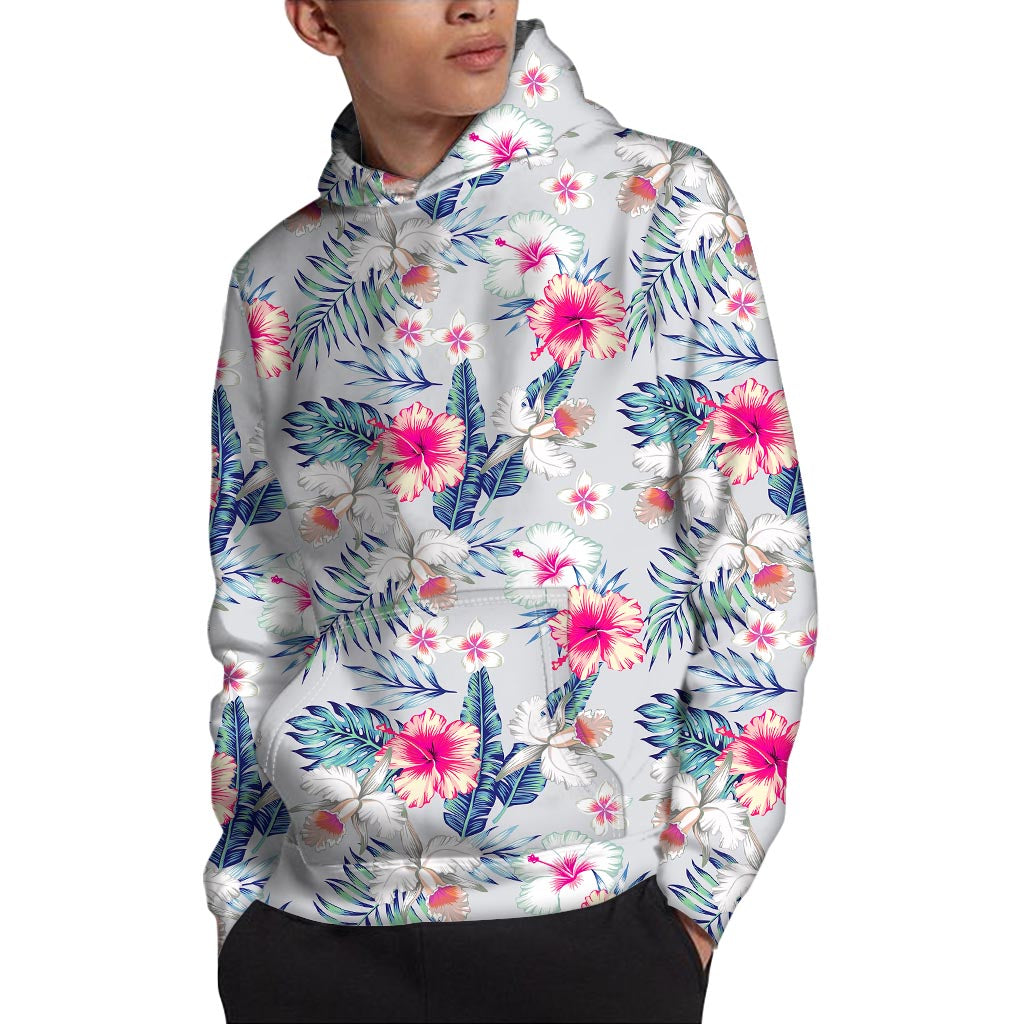 Hibiscus Orchids Hawaii Pattern Print Pullover Hoodie