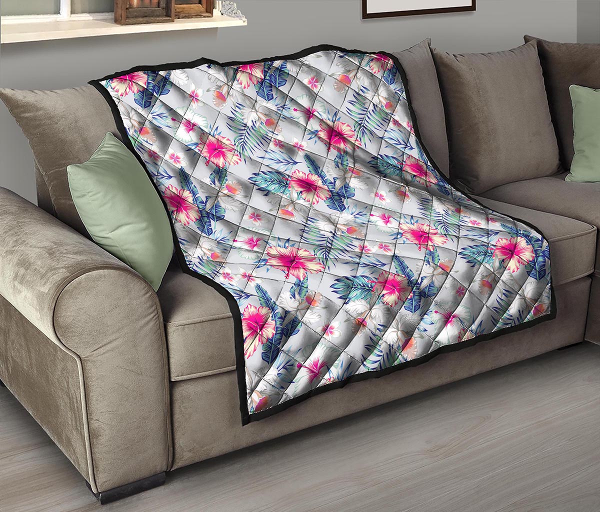 Hibiscus Orchids Hawaii Pattern Print Quilt