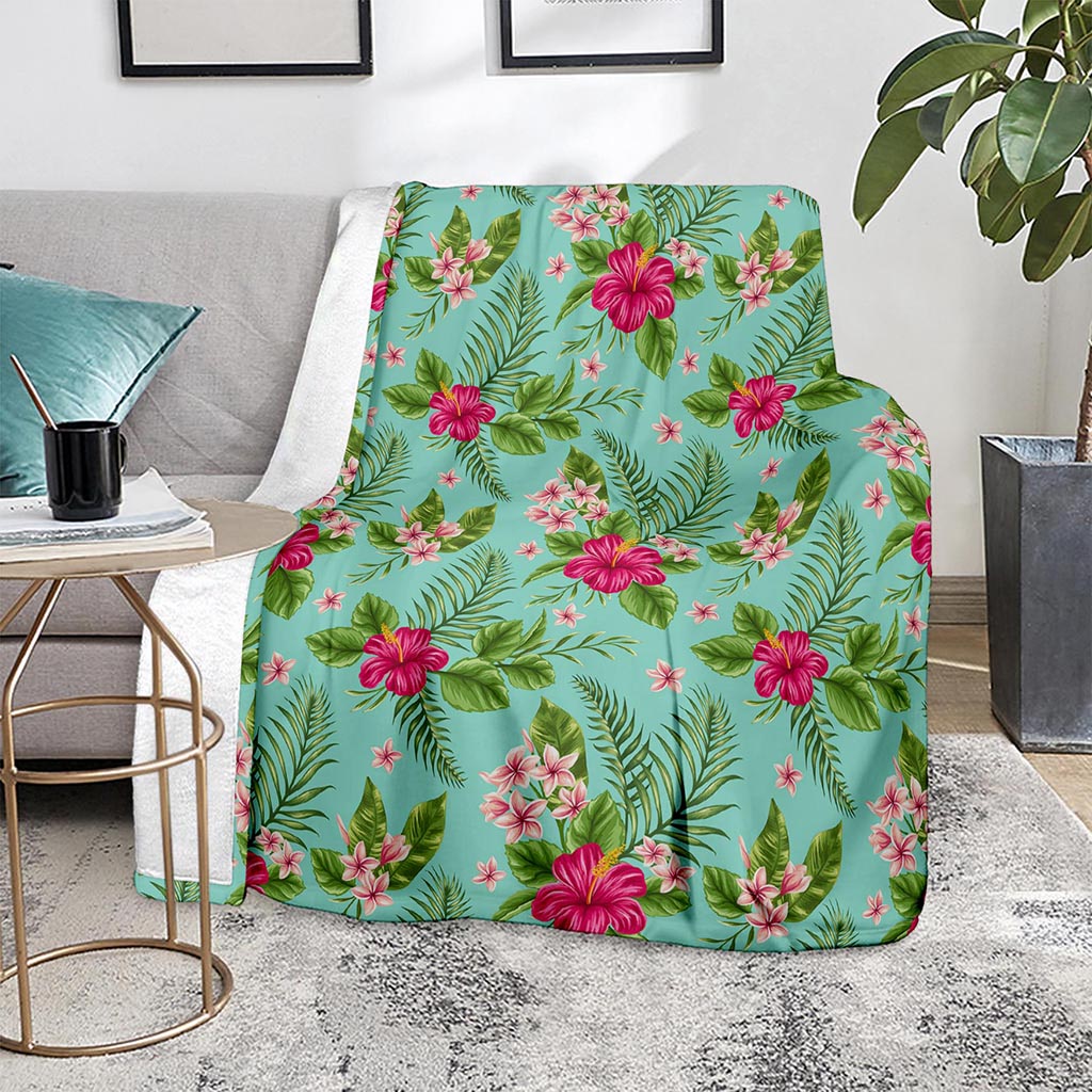 Hibiscus Plumeria Flowers Pattern Print Blanket