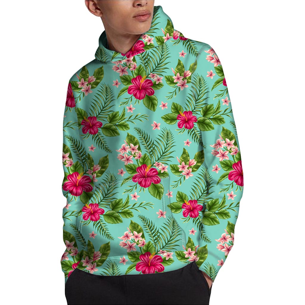 Hibiscus Plumeria Flowers Pattern Print Pullover Hoodie