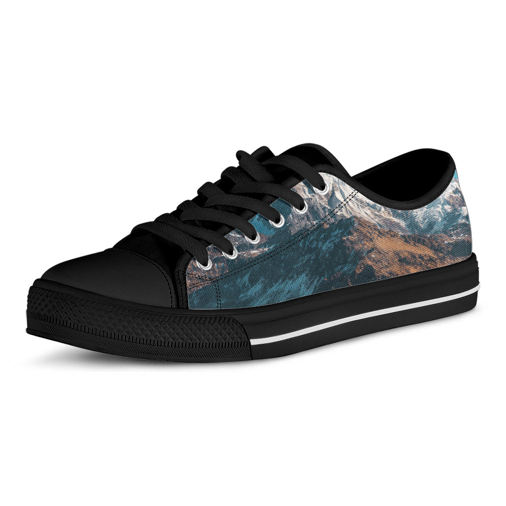 Himalaya Mountain Print Black Low Top Shoes