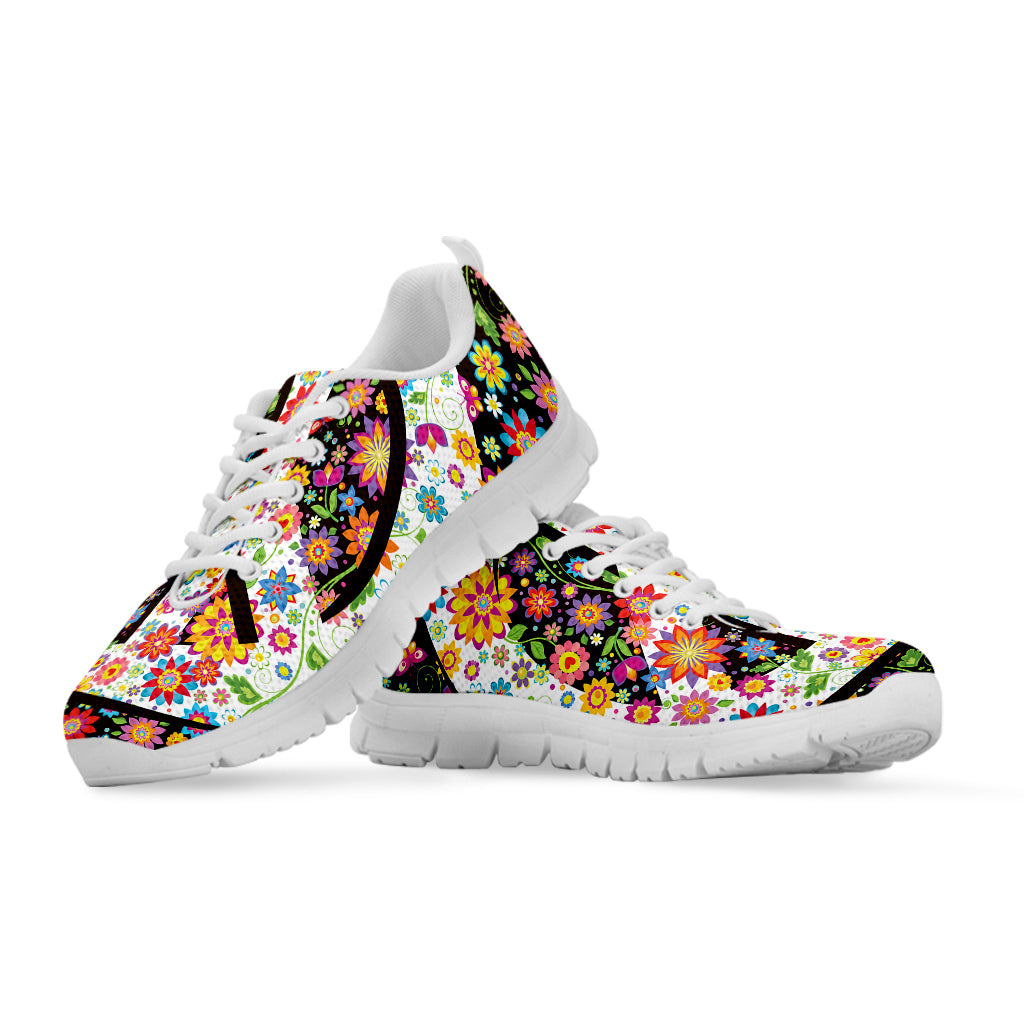 Hippie Flower Peace Sign Print White Sneakers