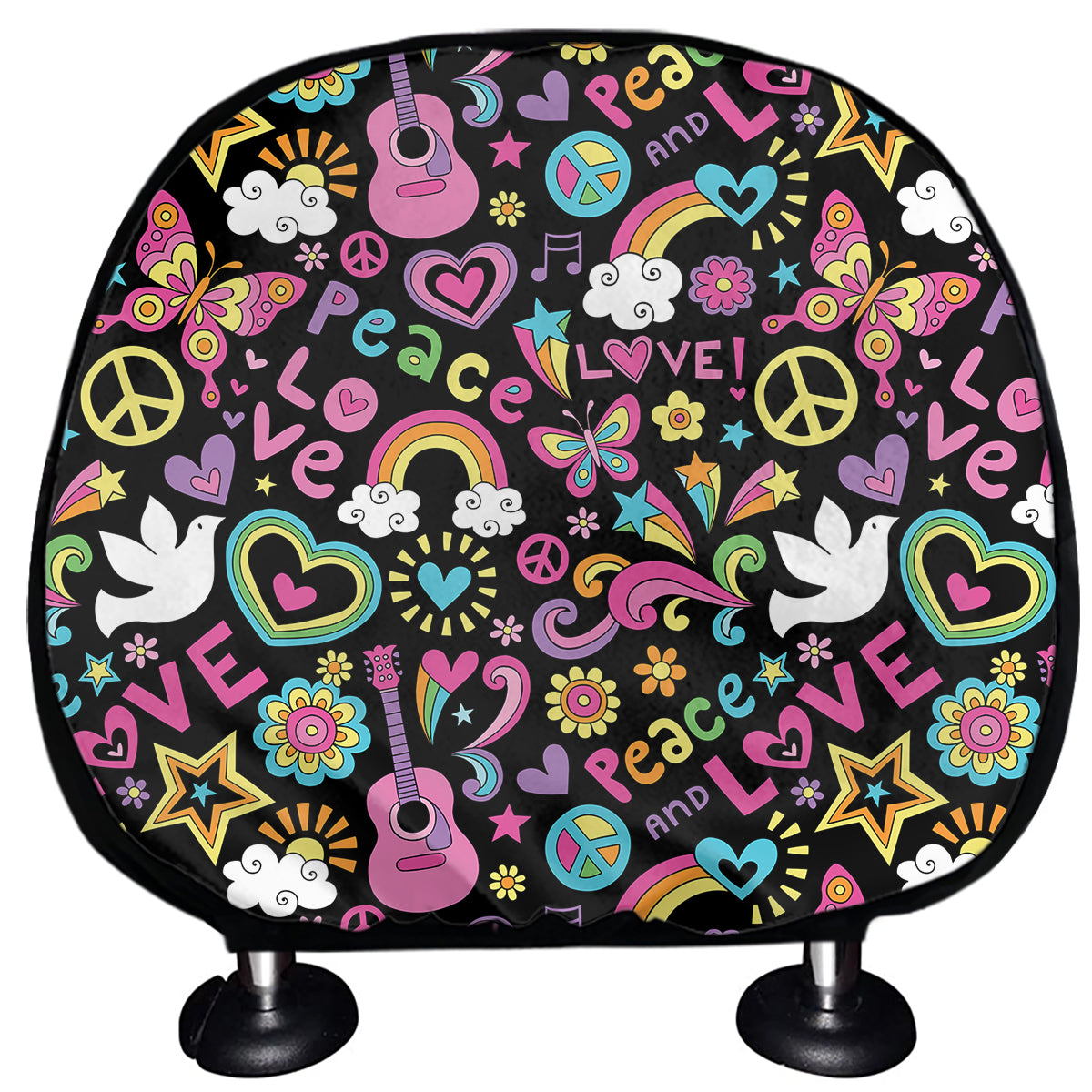 Hippie Peace Sign And Love Pattern Print Car Headrest Covers