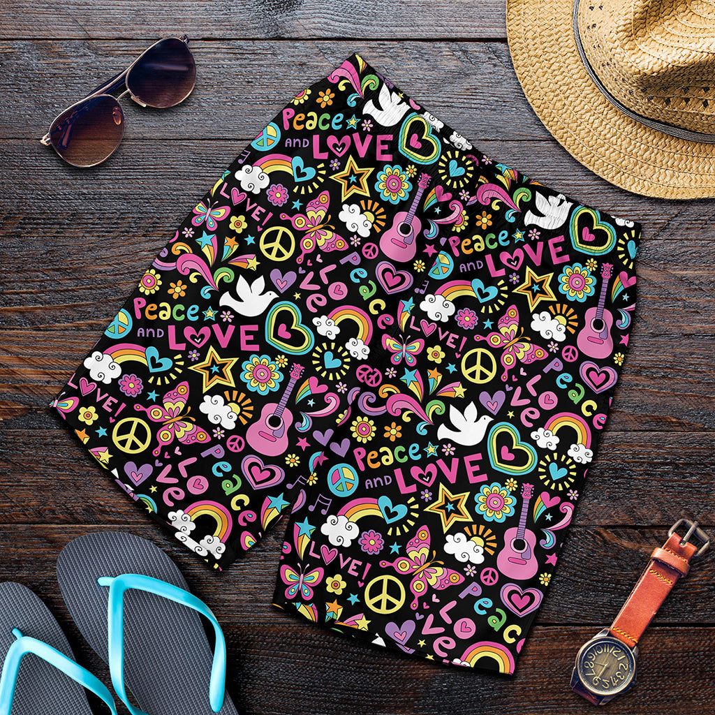 Hippie Peace Sign And Love Pattern Print Men's Shorts