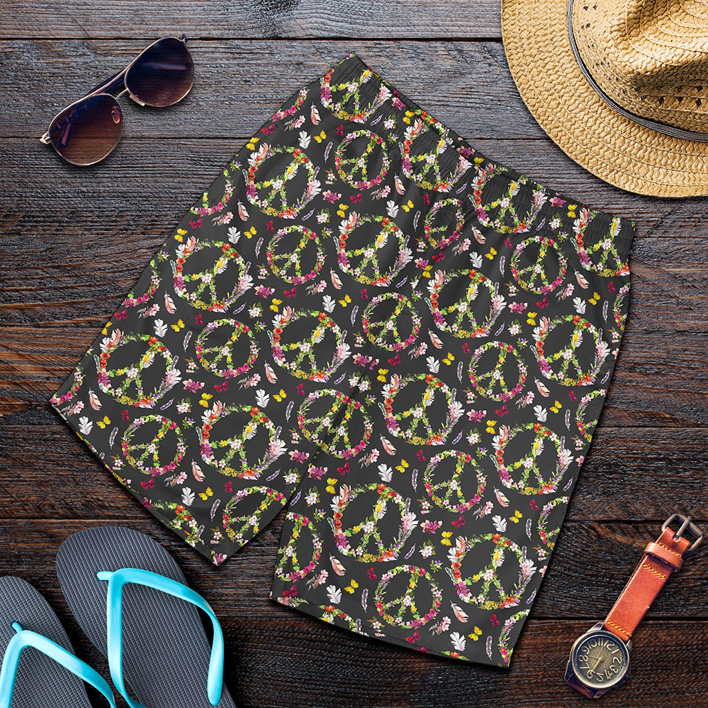 Hippie Peace Sign Flower Pattern Print Men's Shorts