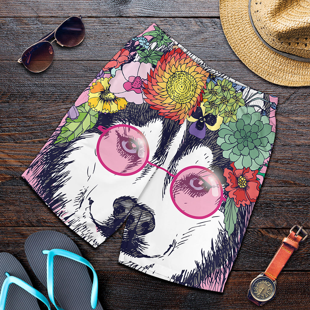 Hippie Siberian Husky Print Men's Shorts