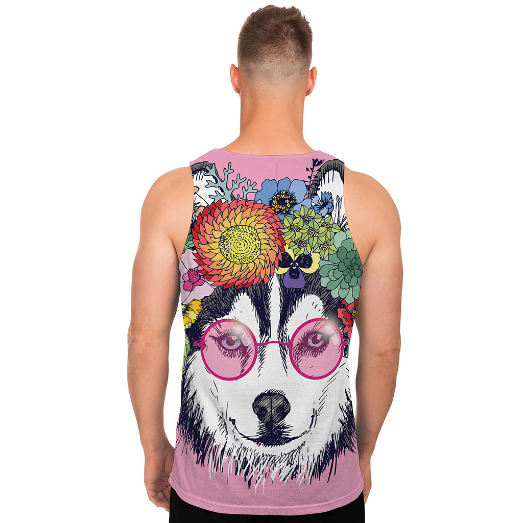 Hippie Siberian Husky Print Men's Tank Top
