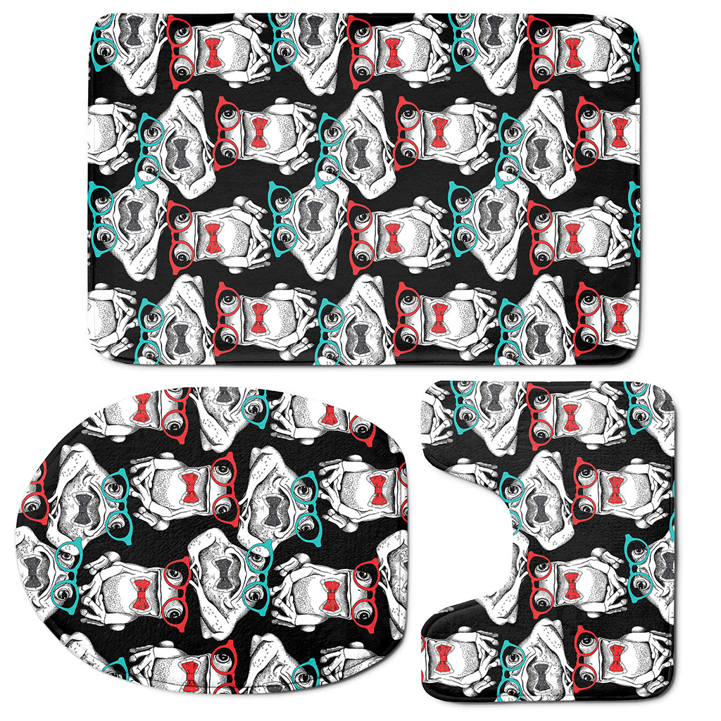Hipster Frog Pattern Print 3 Piece Bath Mat Set
