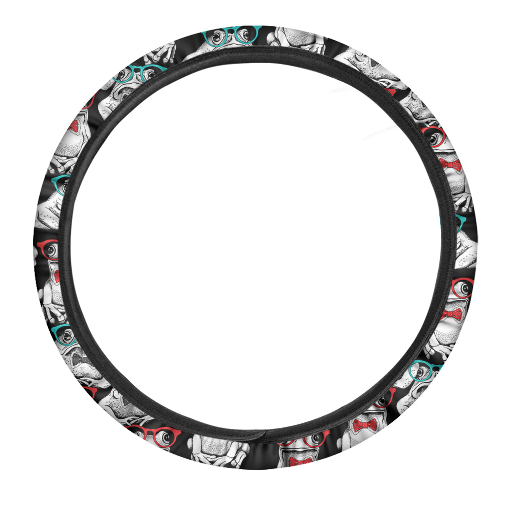 Hipster Frog Pattern Print Car Steering Wheel Cover