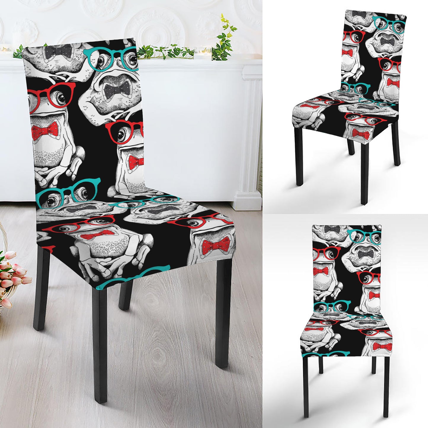 Hipster Frog Pattern Print Dining Chair Slipcover