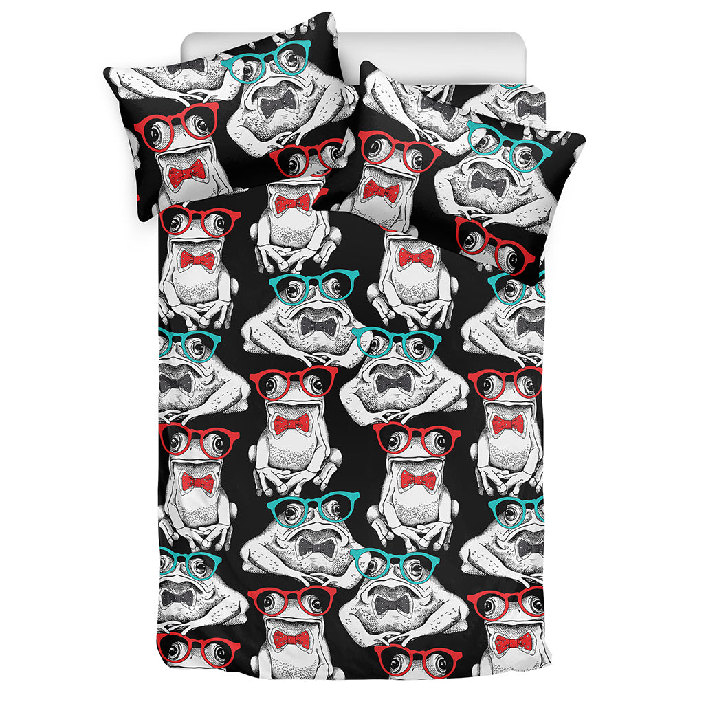 Hipster Frog Pattern Print Duvet Cover Bedding Set