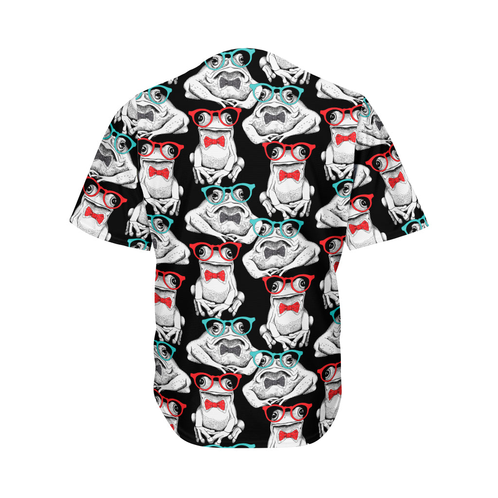 Hipster Frog Pattern Print Men's Baseball Jersey