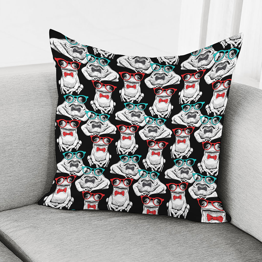 Hipster Frog Pattern Print Pillow Cover