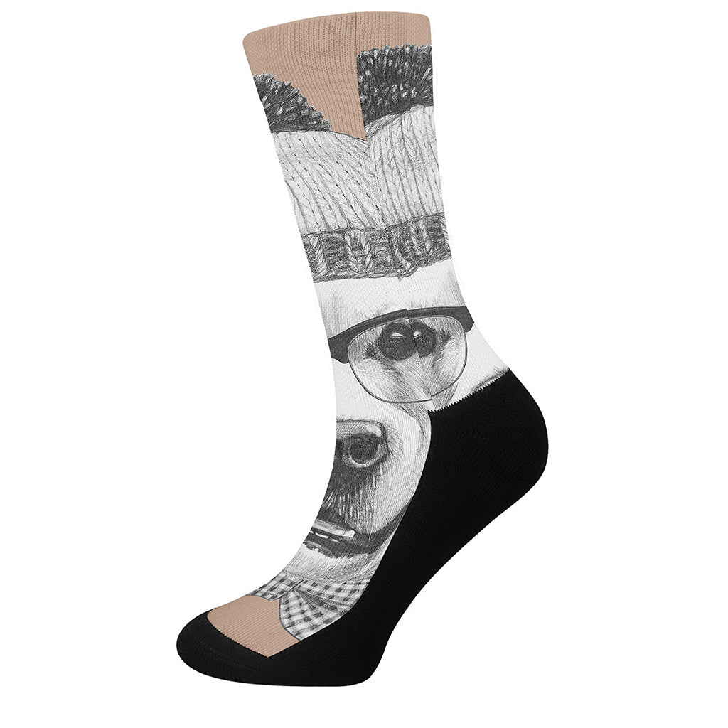 Hipster Golden Retriever Print Crew Socks