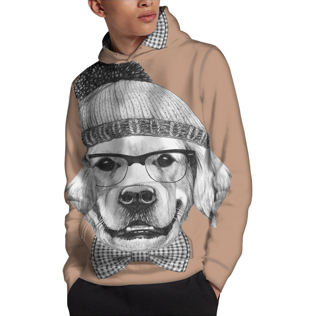 Hipster Golden Retriever Print Pullover Hoodie