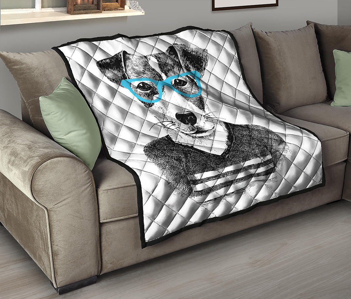 Hipster Jack Russell Terrier Print Quilt