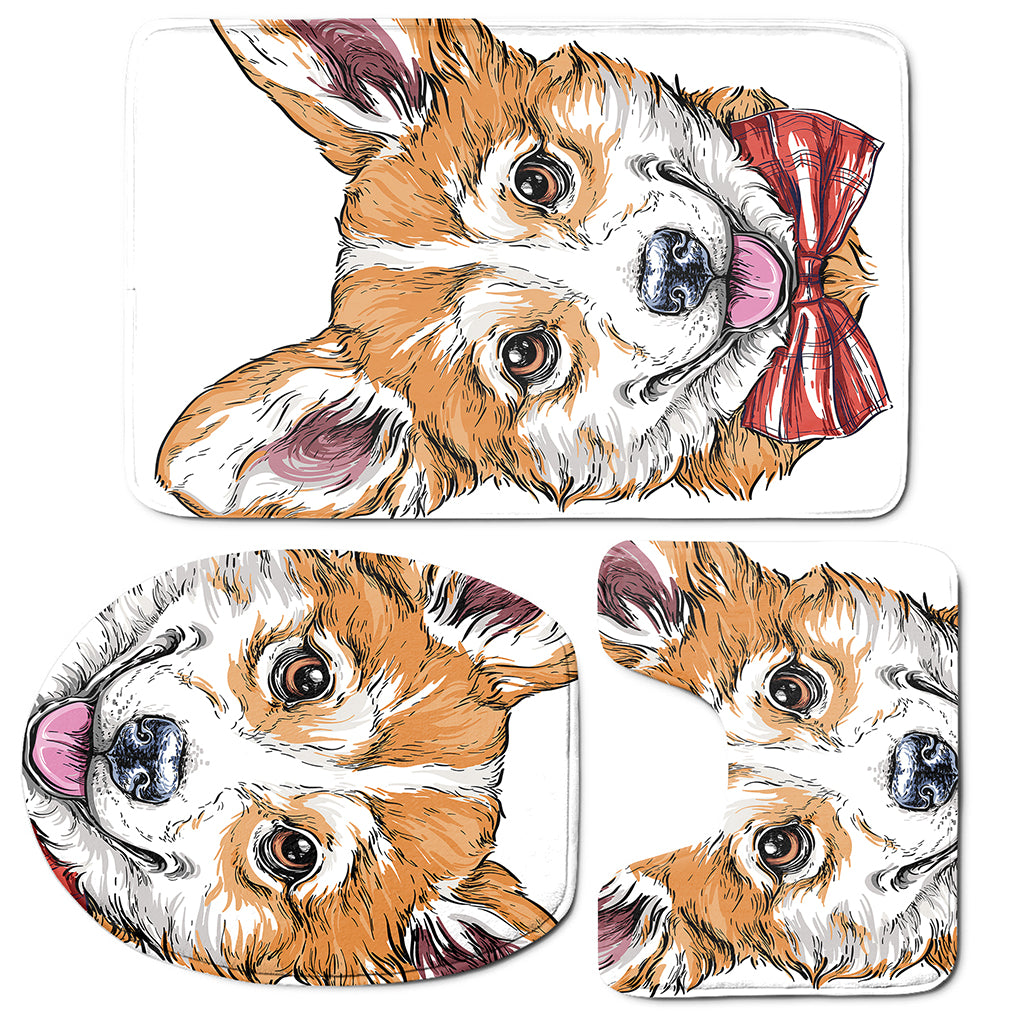 Hipster Pembroke Welsh Corgi Print 3 Piece Bath Mat Set