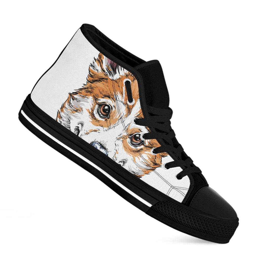 Hipster Pembroke Welsh Corgi Print Black High Top Shoes
