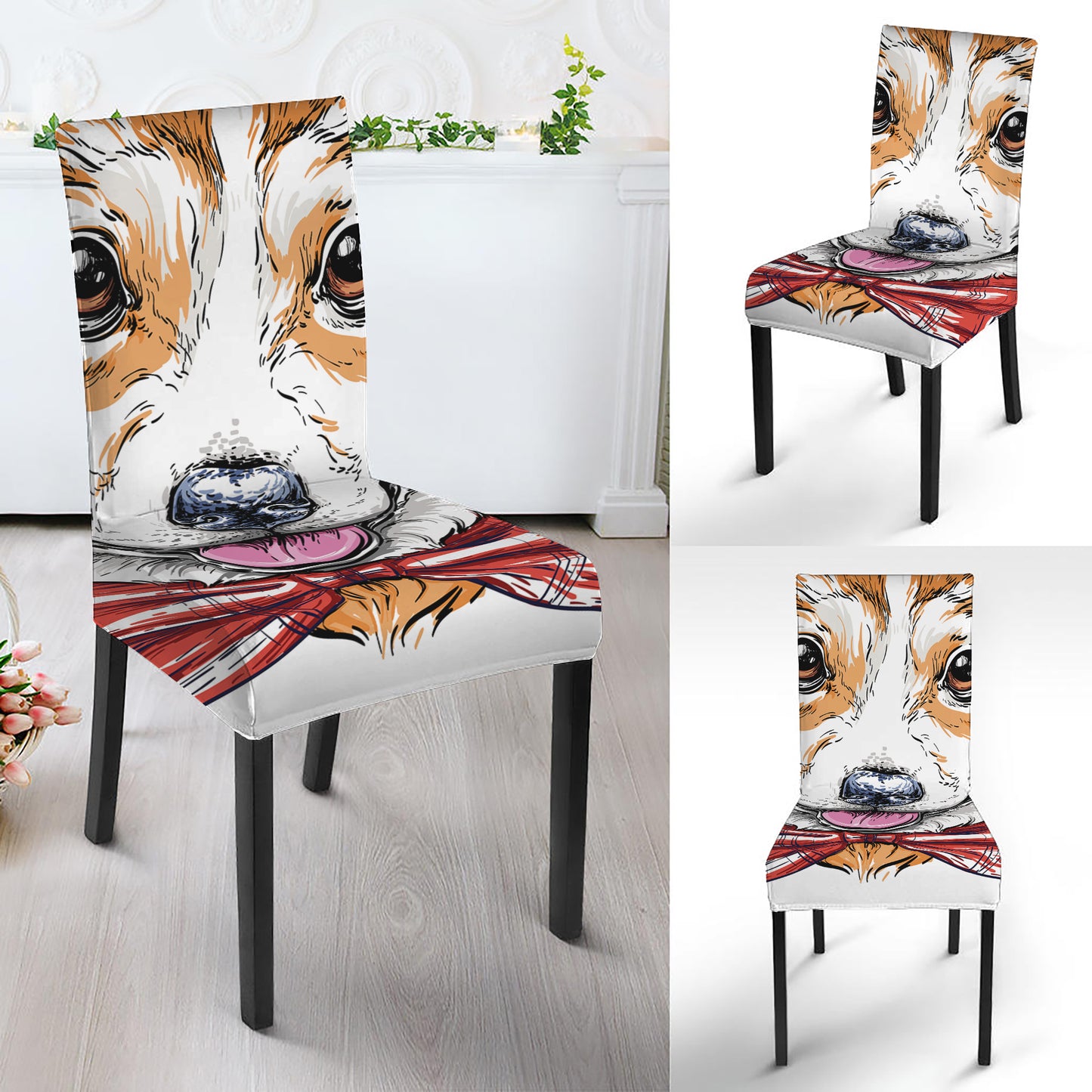 Hipster Pembroke Welsh Corgi Print Dining Chair Slipcover