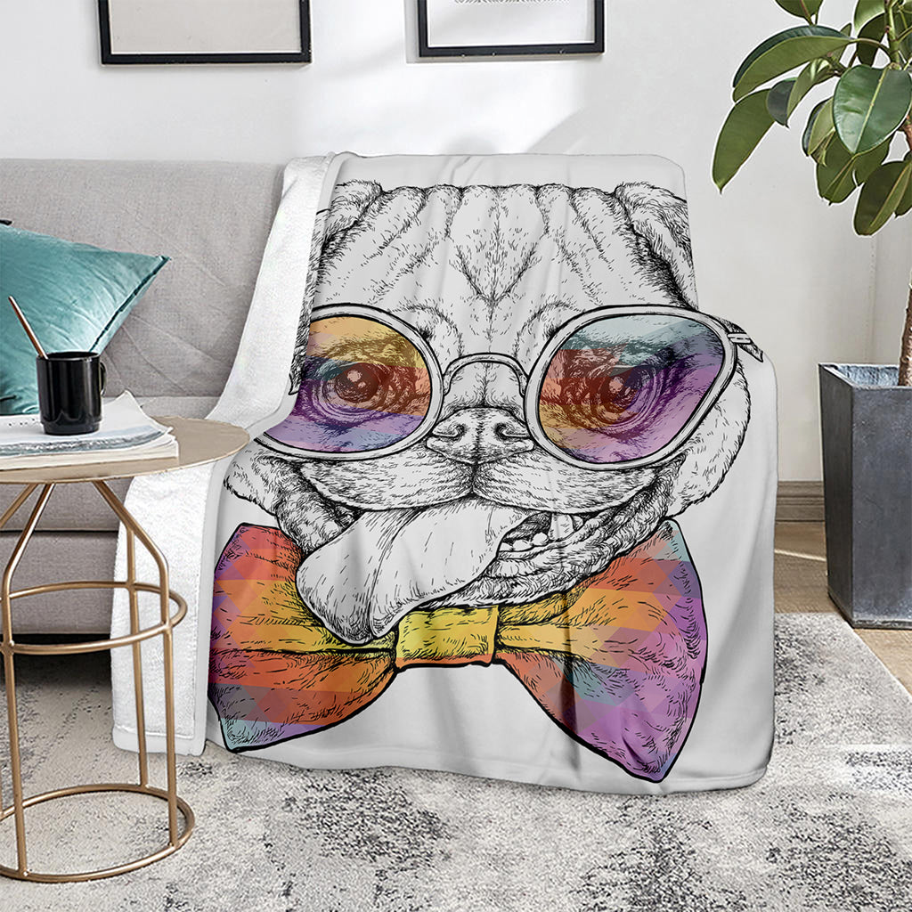 Hipster Pug Print Blanket