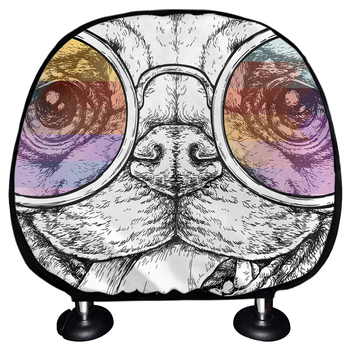 Hipster Pug Print Car Headrest Covers