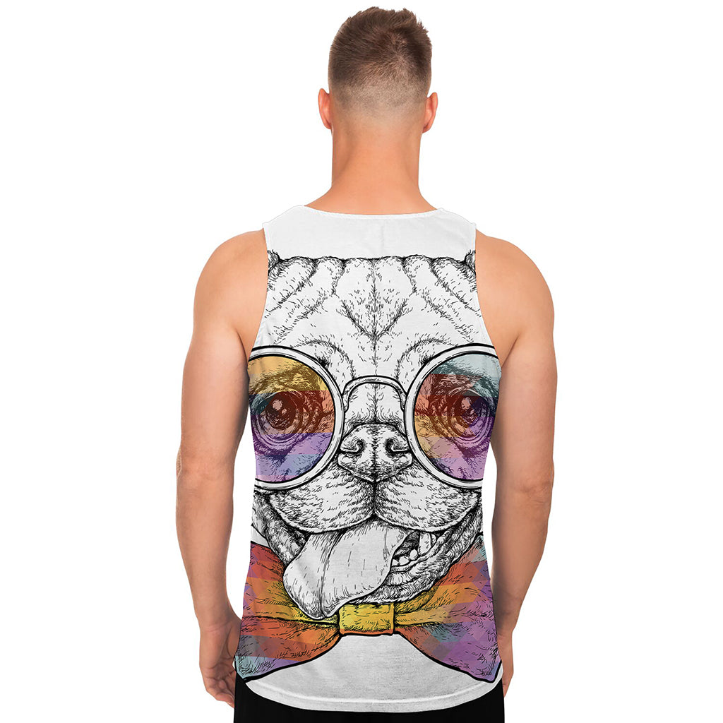 Hipster Pug Print Men's Tank Top