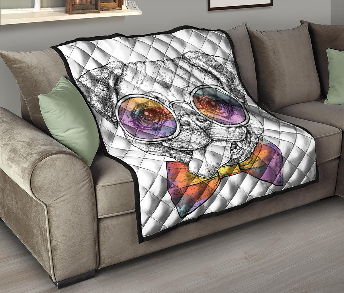Hipster Pug Print Quilt