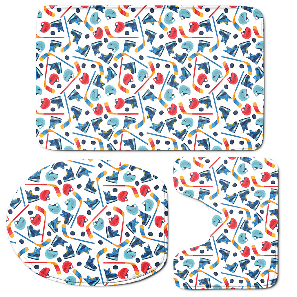 Hockey Equipment Pattern Print 3 Piece Bath Mat Set