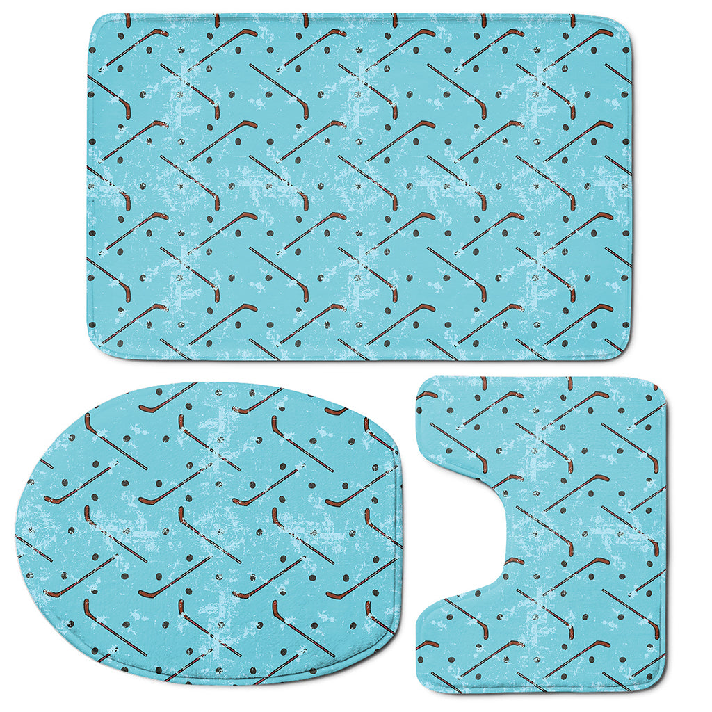 Hockey Stick And Puck Pattern Print 3 Piece Bath Mat Set