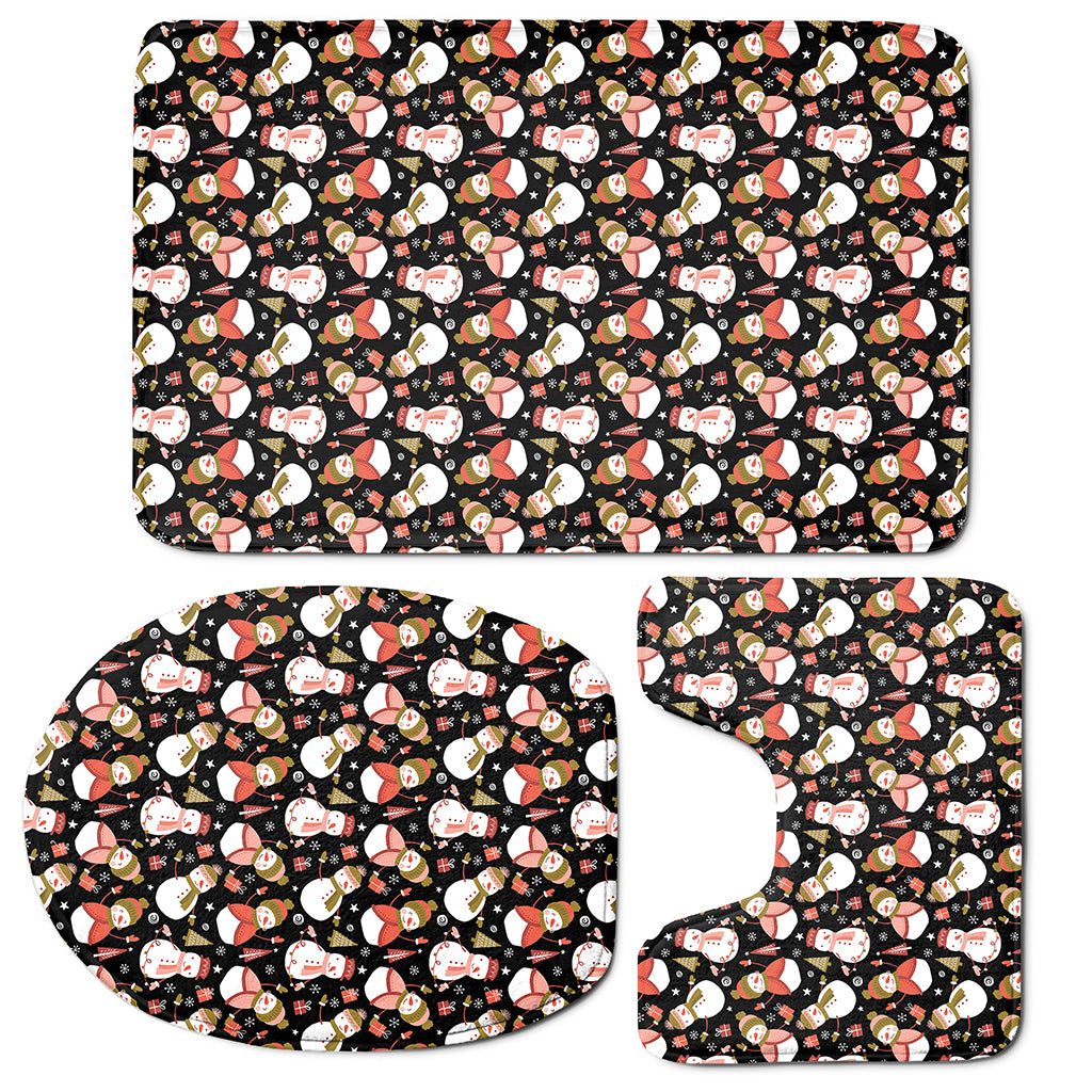 Holiday Snowman Pattern Print 3 Piece Bath Mat Set