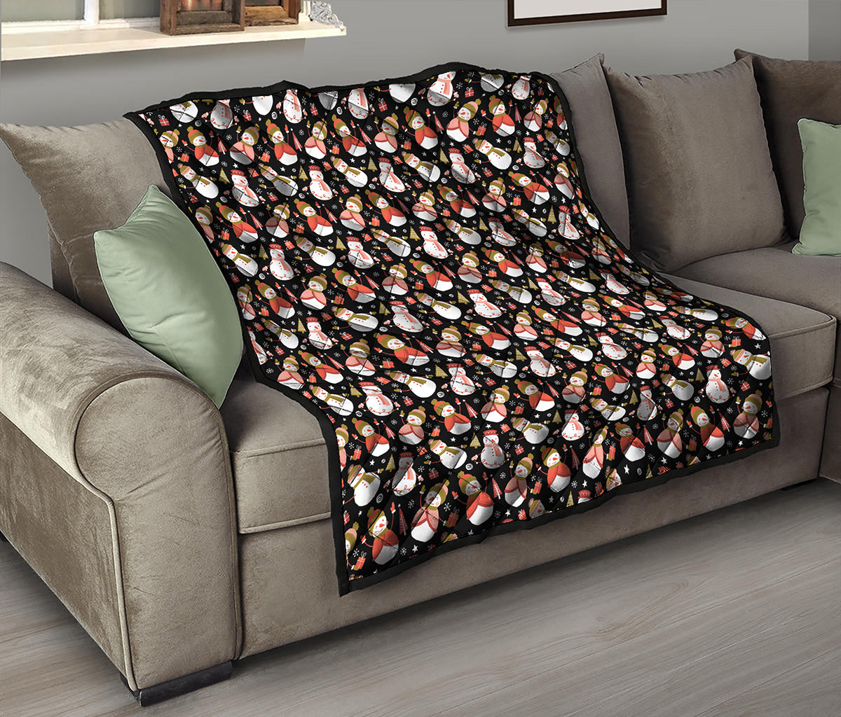 Holiday Snowman Pattern Print Quilt