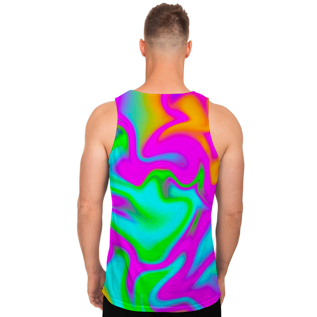 Holographic Neon Liquid Trippy Print Men's Tank Top