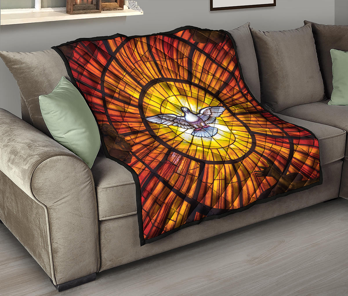 Holy Spirit Dove Stained Glass Print Quilt