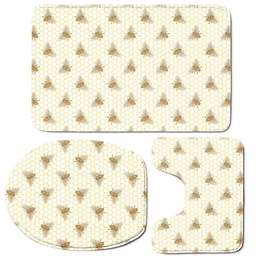 Honey Bee Hive Pattern Print 3 Piece Bath Mat Set
