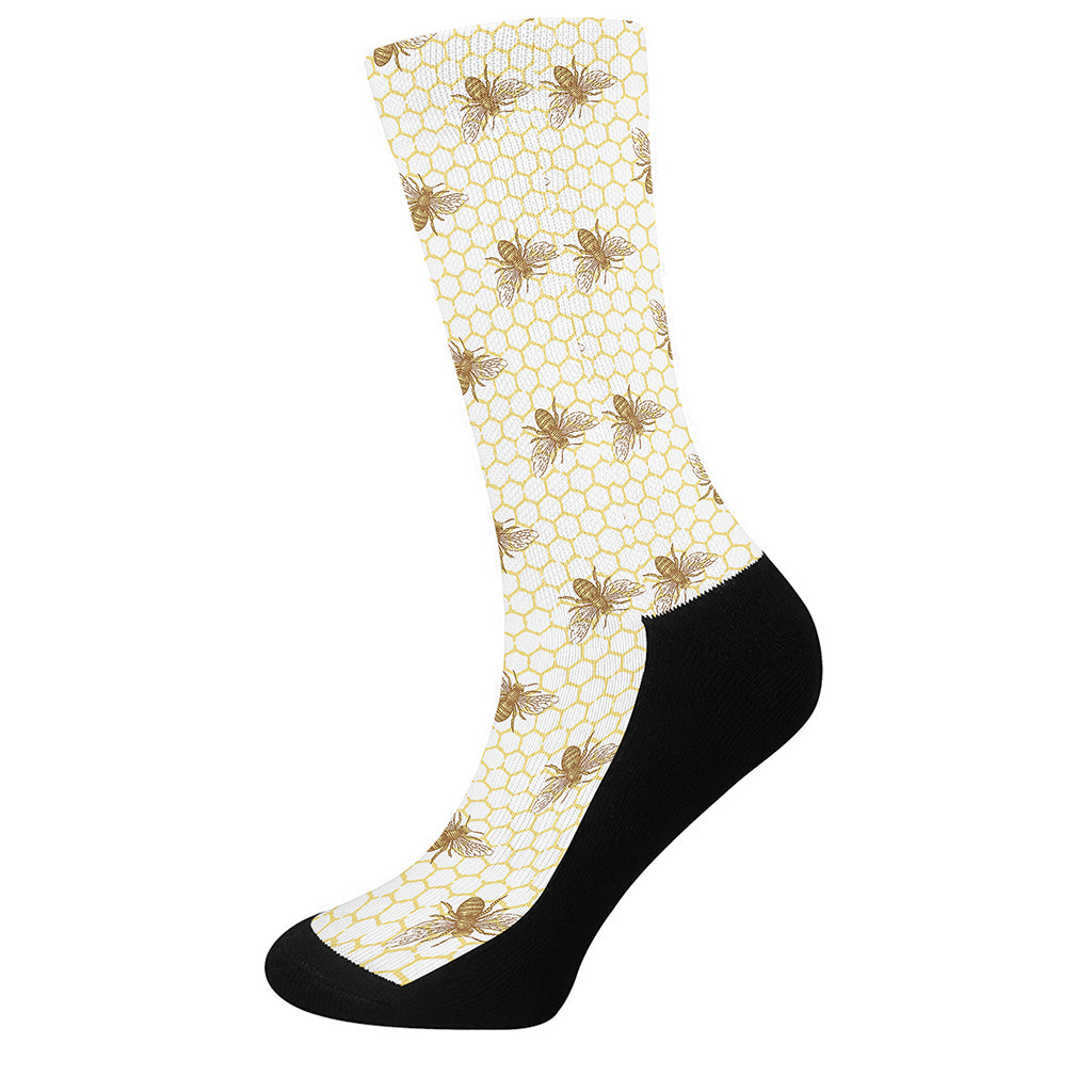Honey Bee Hive Pattern Print Crew Socks