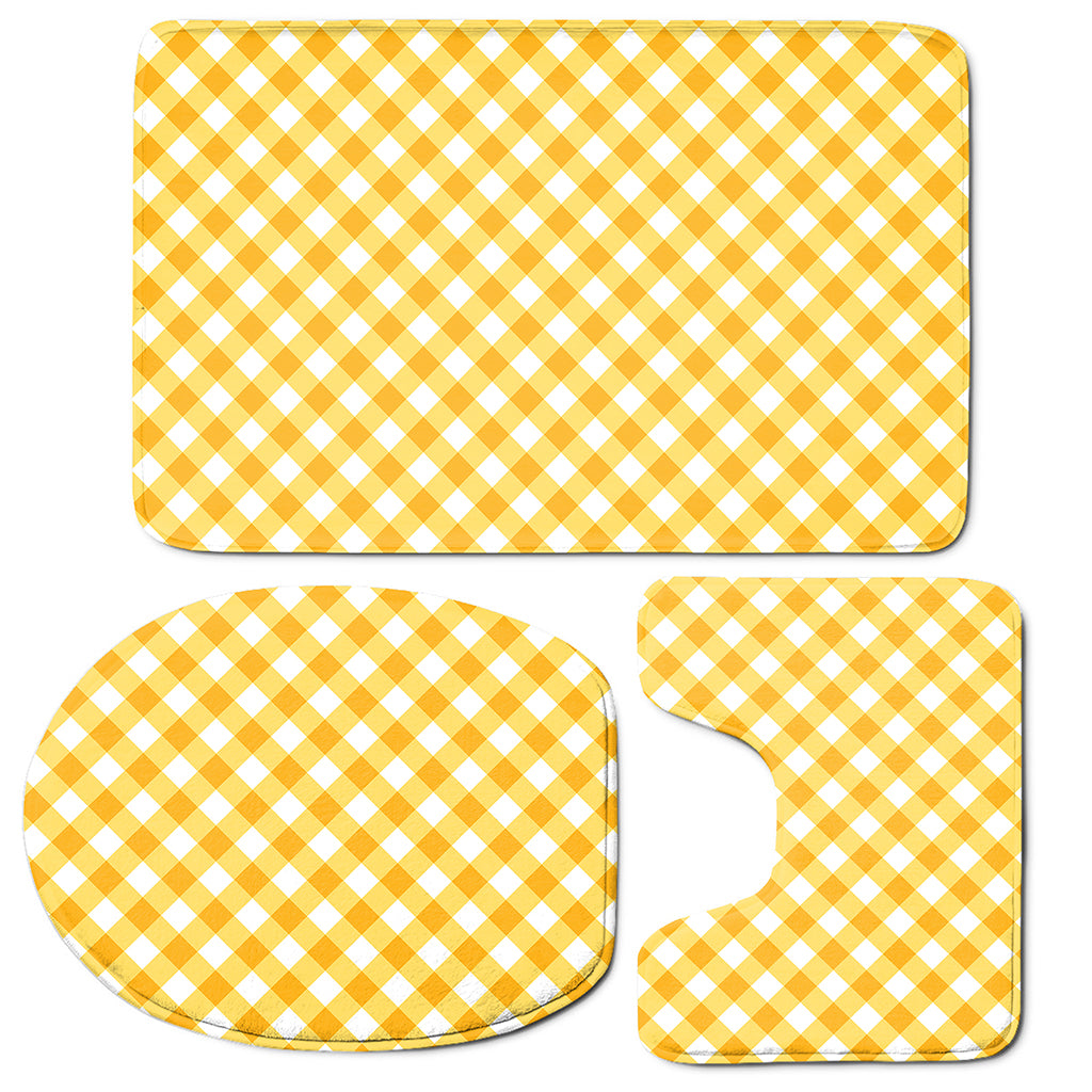 Honey Yellow And White Gingham Print 3 Piece Bath Mat Set